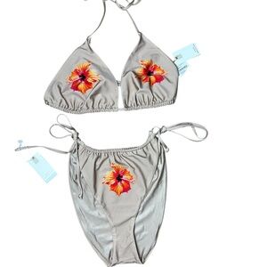 New Good American Champagne Satin Tiny Ties Top & Bottom Plus Size Bikini Set